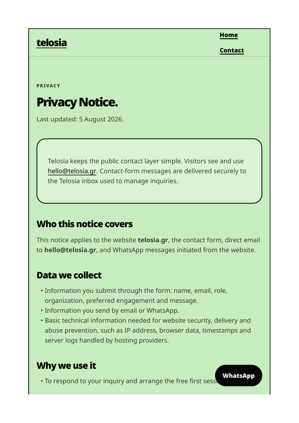 Telosia Privacy Notice preview